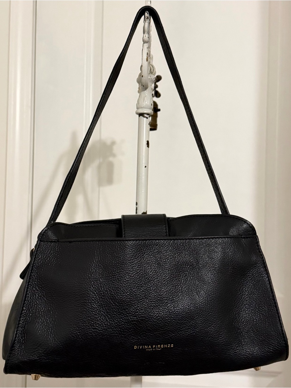 Divina Firenze Black Real Leather Shoulder Bag Made in Italy Quiet Luxury